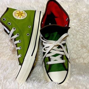 Converse Green and Red High-Top Sneakers